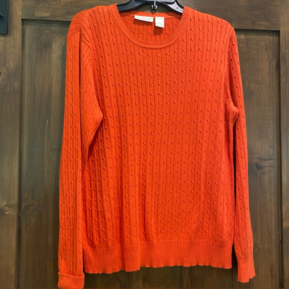 E373 Kim Rogers V-Neck Sweater in Vibrant Orange Sz XL